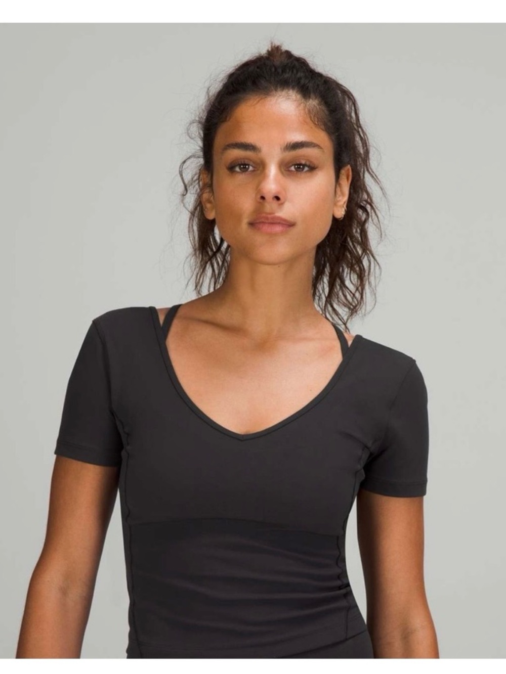 lululemon athletica Black V-Neck Short Sleeve Active Tee